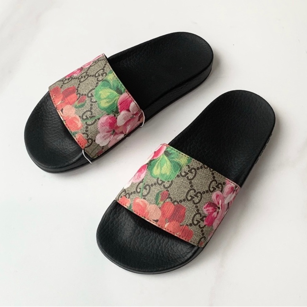 Gucci Women's Floral Slide Sandals - Black and Multicolor